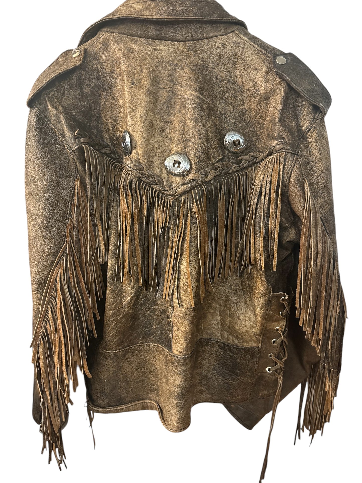 Brown Leather fringe coat sz L