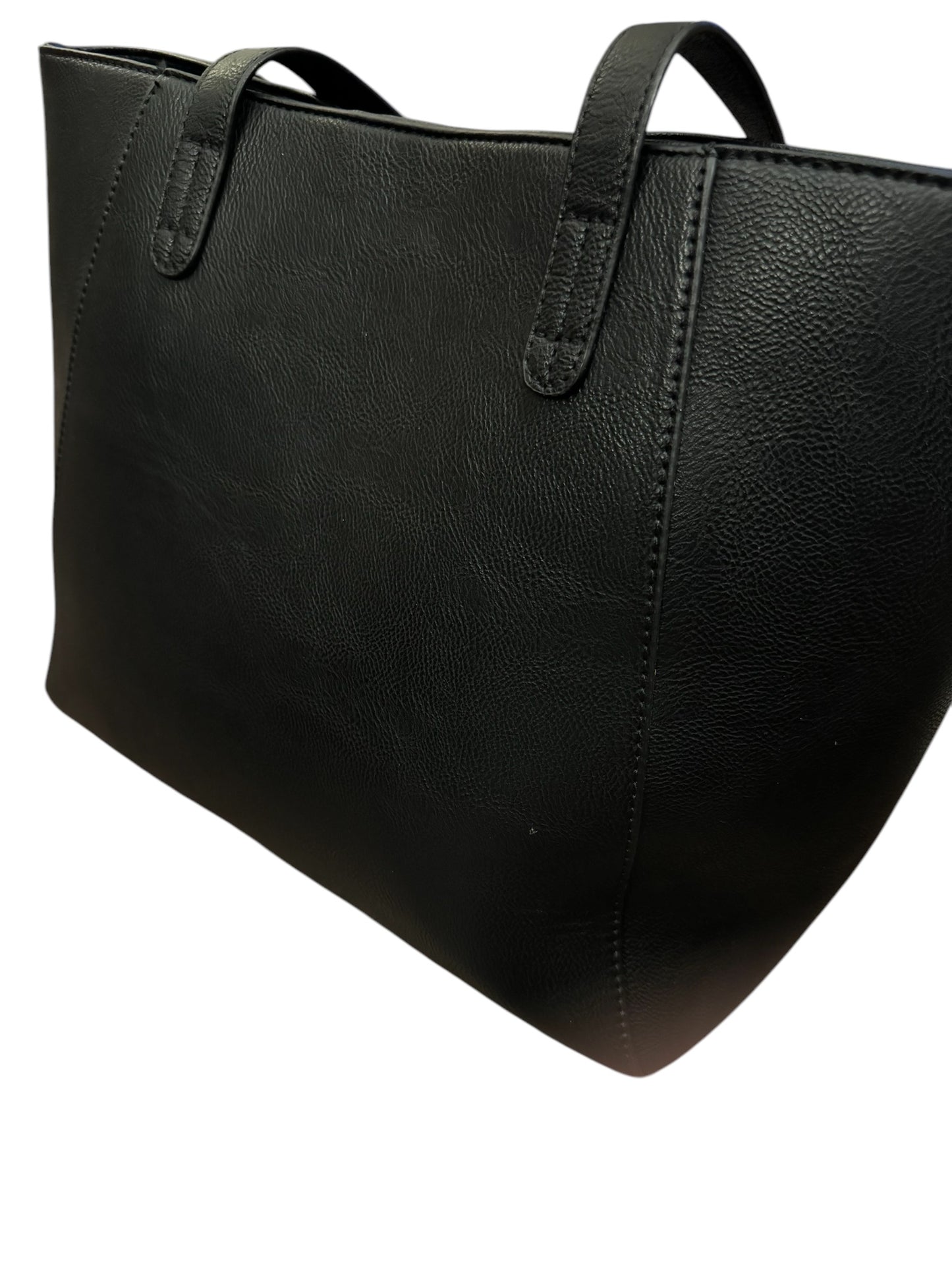 Black faux leather tote bag