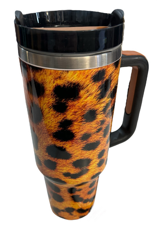 40 oz leopard insulated mug