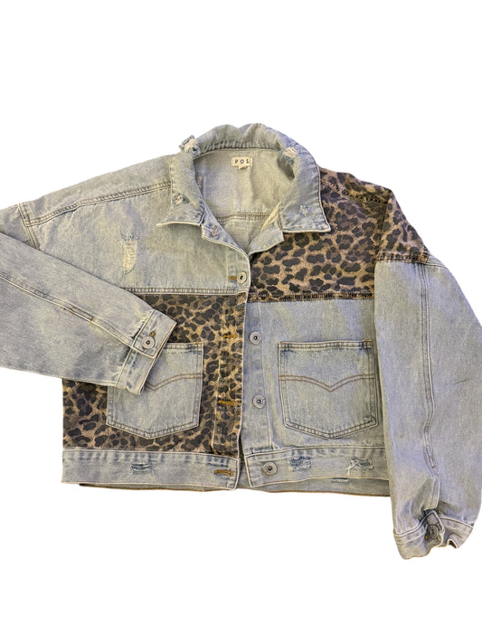 Leopard Jean jacket sz L