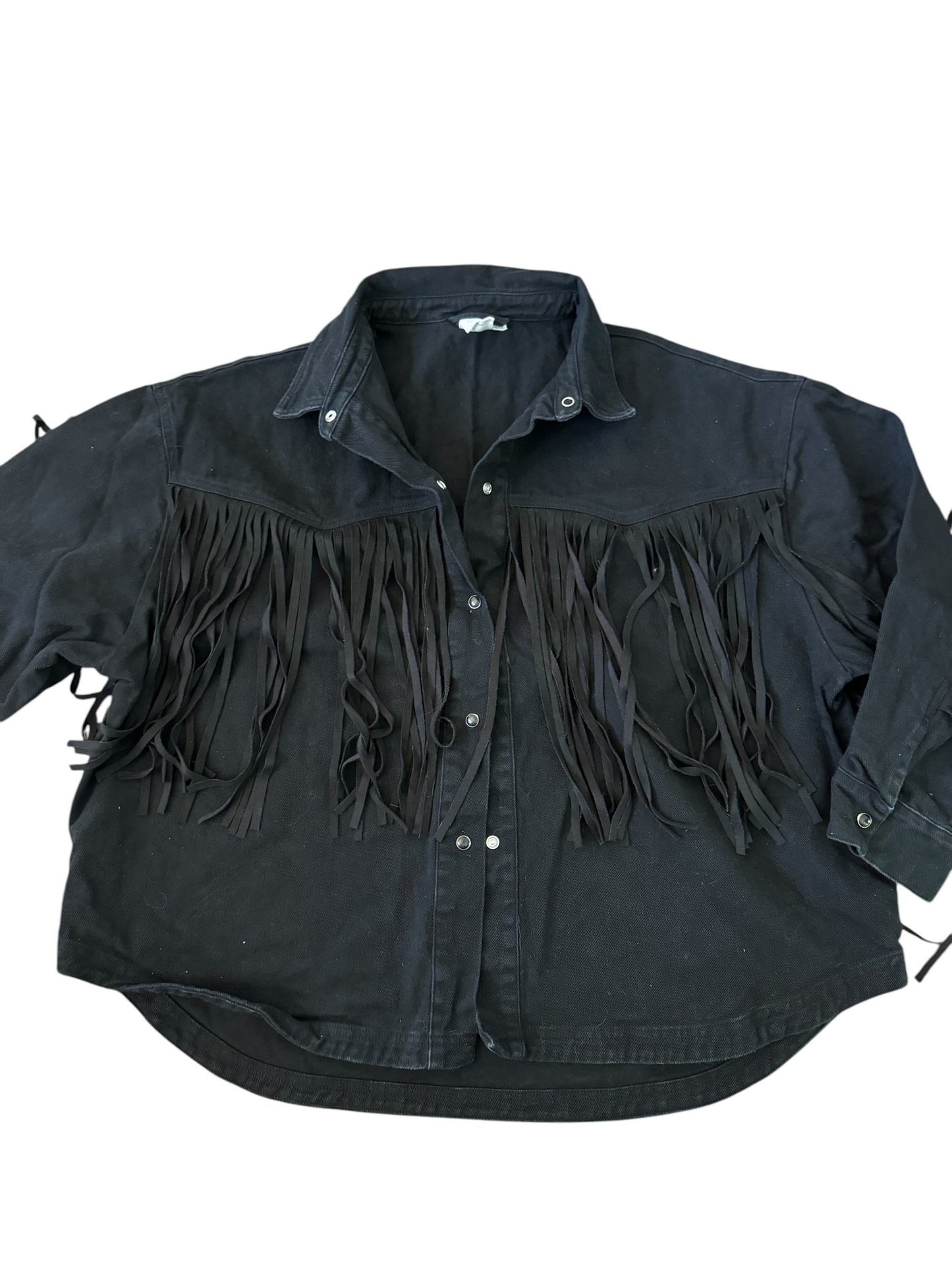 Black denim Fringe Shacket Sz 2XL