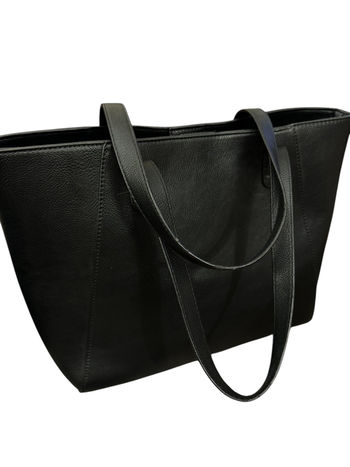 Black faux leather tote bag