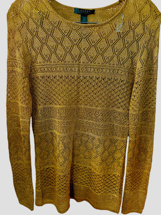 R. Lauren Metallic Gold sweater Sz M