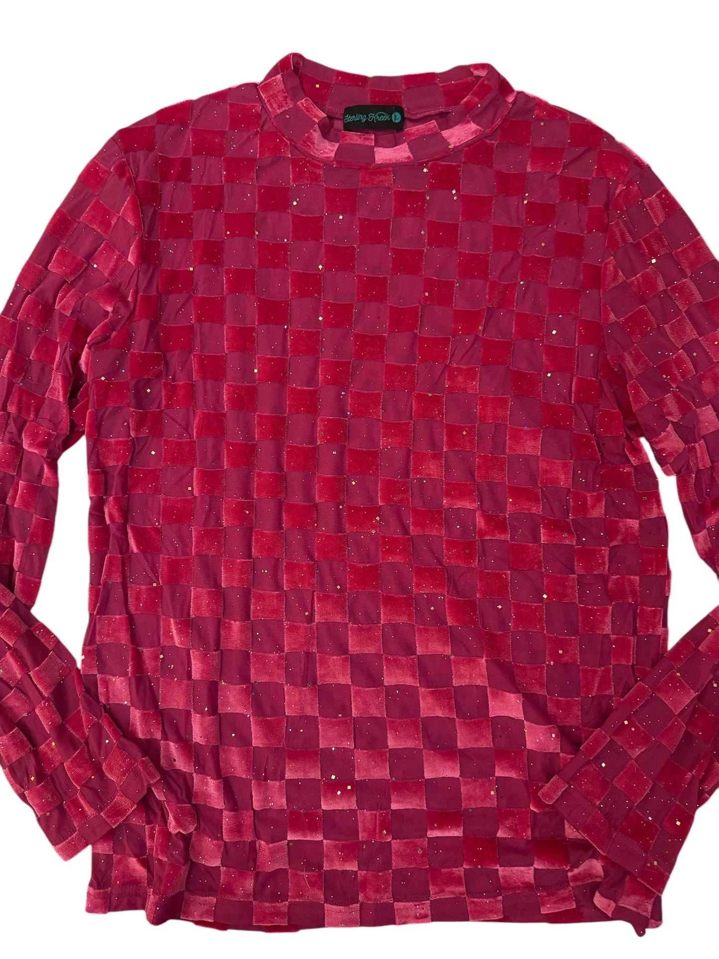 Pink Checkered sparkle tee sz L