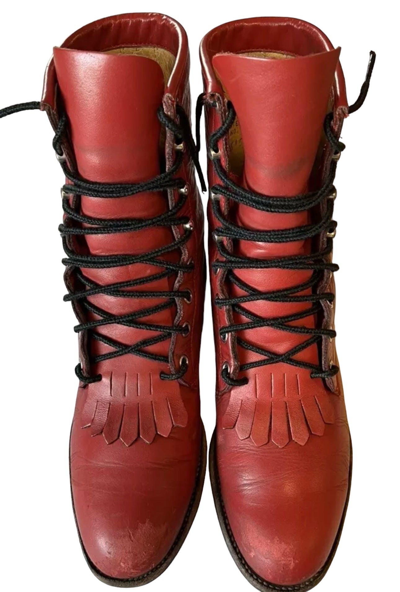 Justin Red Western Roper Lace Up Boots with Kiltie Wmns Sz 7