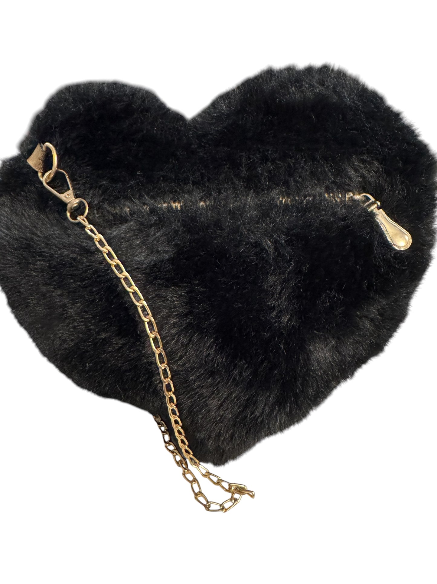 Black faux fur heart shaped purse