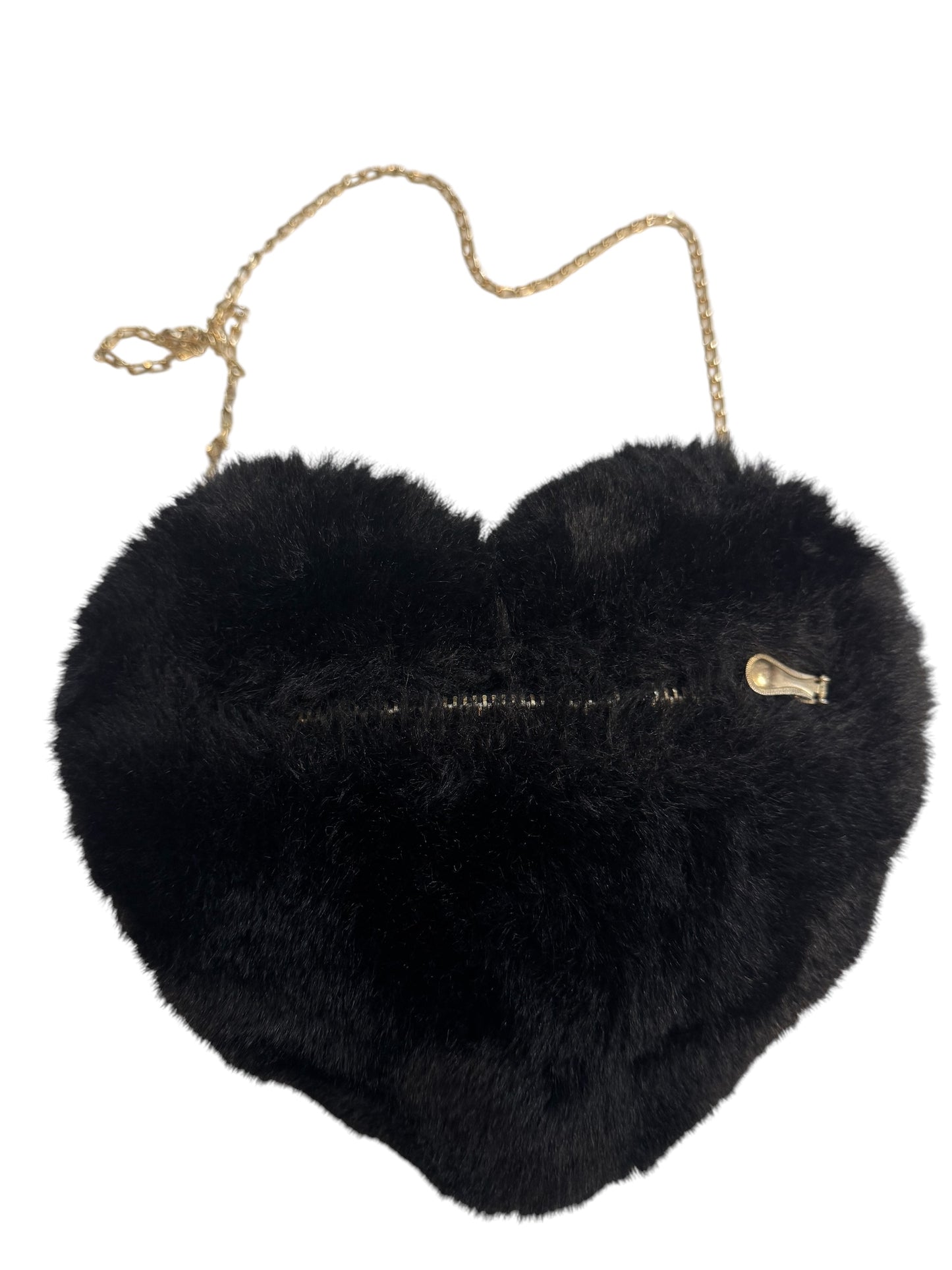 Black faux fur heart shaped purse