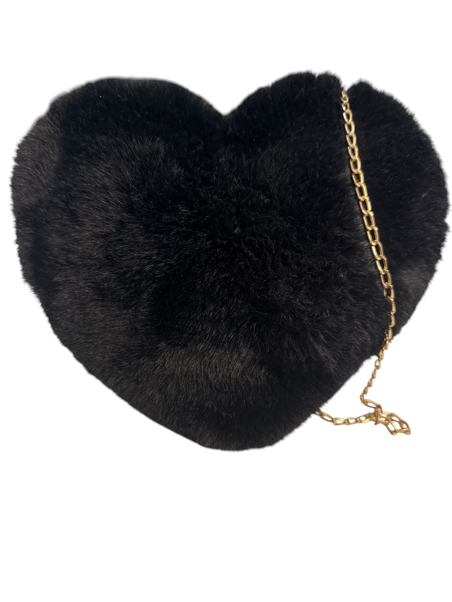 Black faux fur heart shaped purse