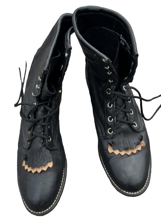 Vintage Laredo Black Leather Lace-Up Kiltie Boots Wmns Size  8M