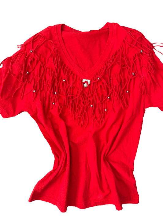 Vintage red fringe concho tee sz M