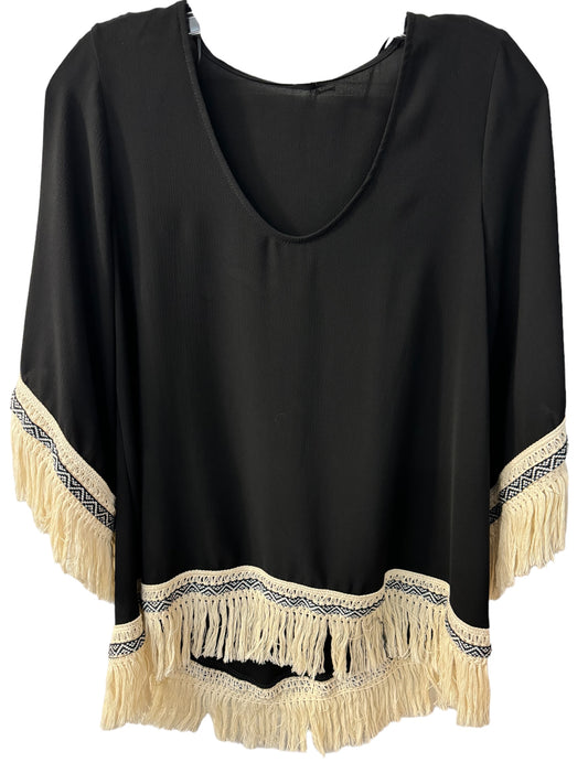 Black blouse with ivory fringe sz Lg