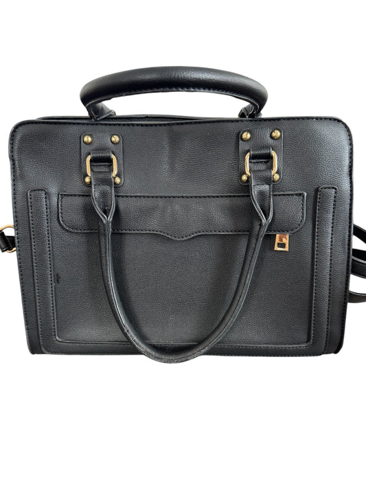 Black faux leather handbag