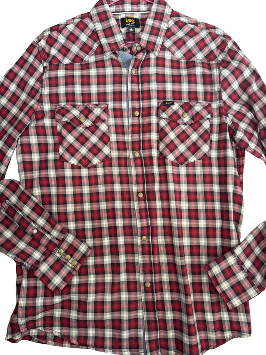 Lee plaid pearl snap sz M