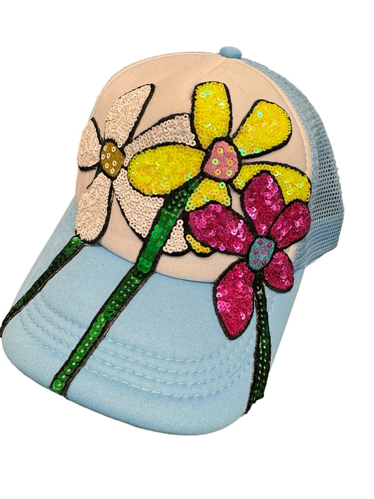 Trucker Hat Sequin Flowers