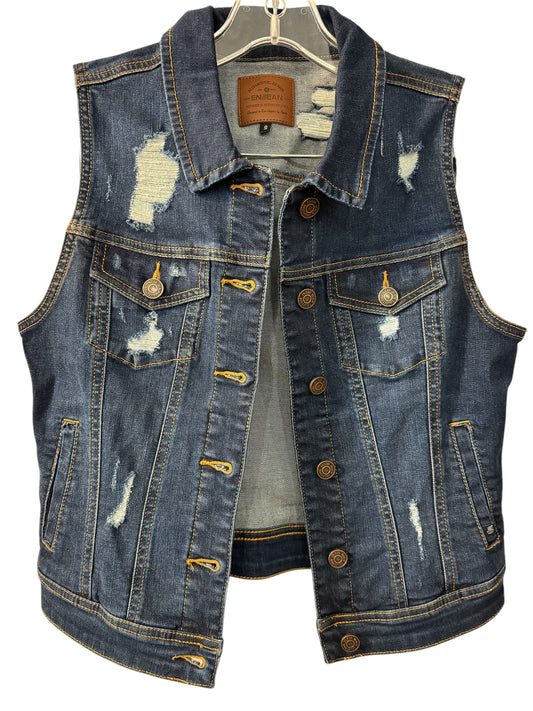 Distressed Denim Vest Sz S