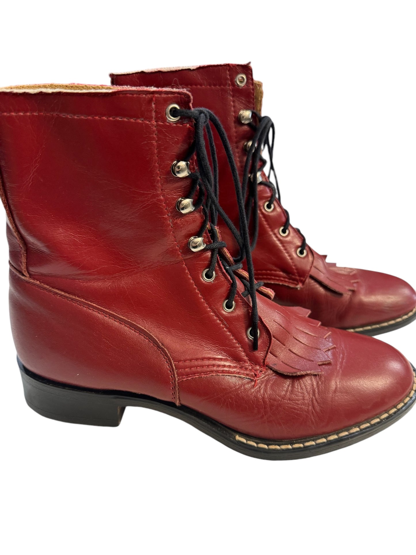 Red lace up boots sz Youth 4