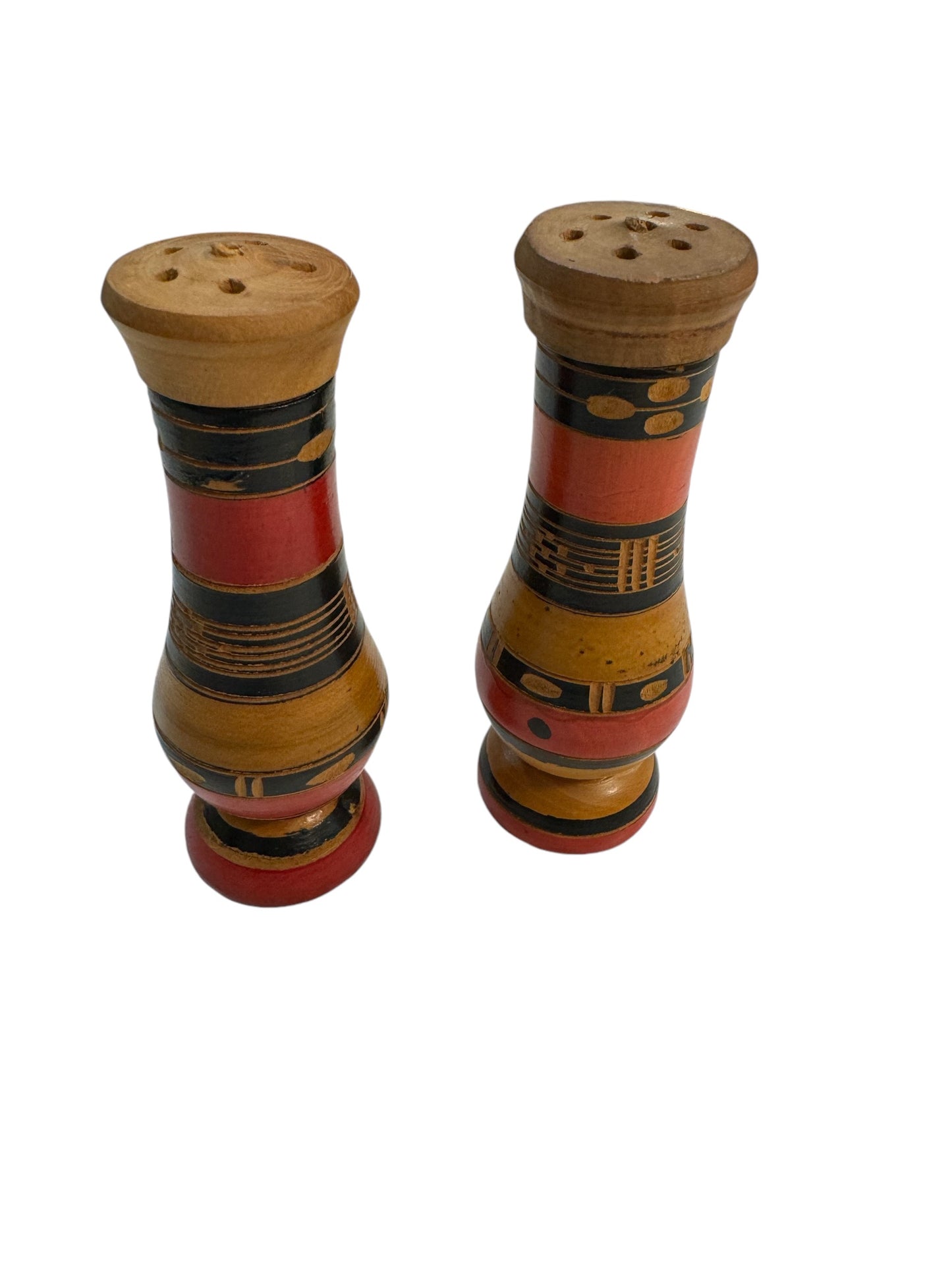 Vtg Wood Aztec salt & pepper